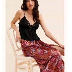 Free People Poets Velvet Sarong Skirt L Rust Floral